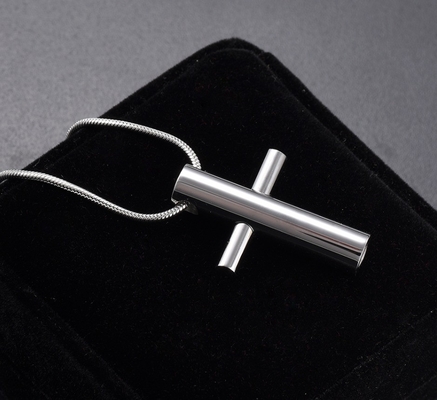 High Polished Cross Crystal Stainless Steel Cremation Pendant with Memorial Necklace