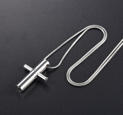 High Polished Cross Crystal Stainless Steel Cremation Pendant with Memorial Necklace