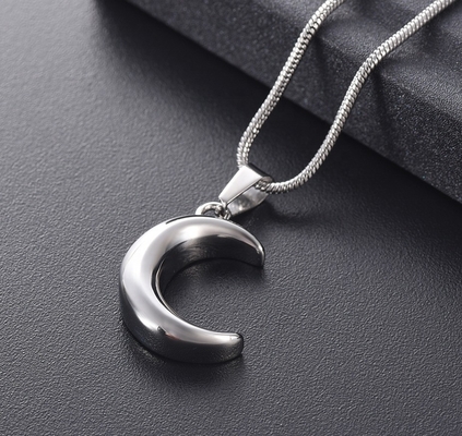 Stainless Steel Crescent Moon Cremation Jewelry For Ashes Keepsake Memorial Urn Necklace