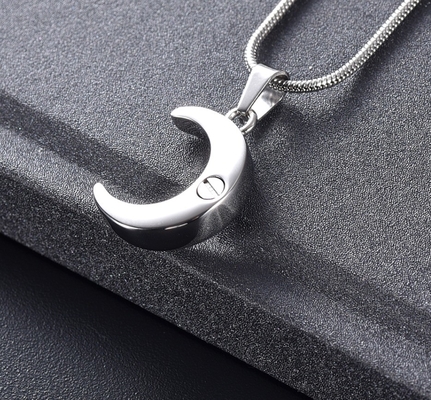 Stainless Steel Crescent Moon Cremation Jewelry For Ashes Keepsake Memorial Urn Necklace