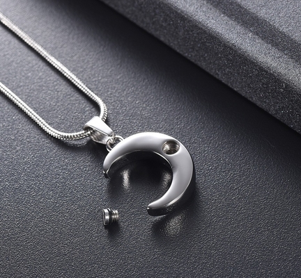 Stainless Steel Crescent Moon Cremation Jewelry For Ashes Keepsake Memorial Urn Necklace