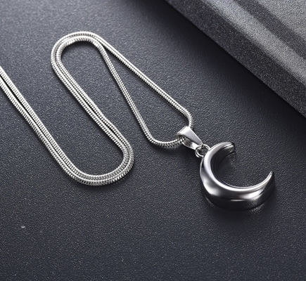 Stainless Steel Crescent Moon Cremation Jewelry For Ashes Keepsake Memorial Urn Necklace