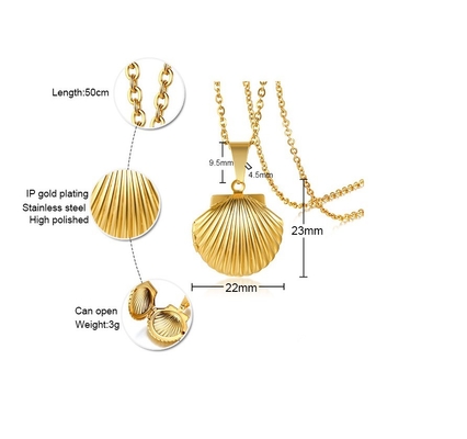 Excellent Men's Oval Locket Necklace Gold Color Stainless Steel Shell Pattern Pendant