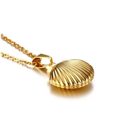 Excellent Men's Oval Locket Necklace Gold Color Stainless Steel Shell Pattern Pendant