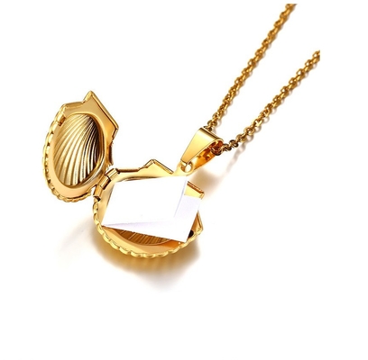 Excellent Men's Oval Locket Necklace Gold Color Stainless Steel Shell Pattern Pendant