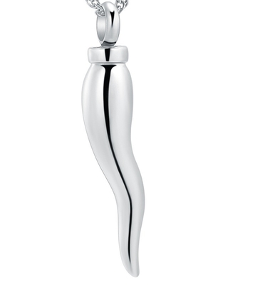 Stainless Steel Italian Horn Shape Cremation Jewelry for Ashes Keepsake Urns Necklace