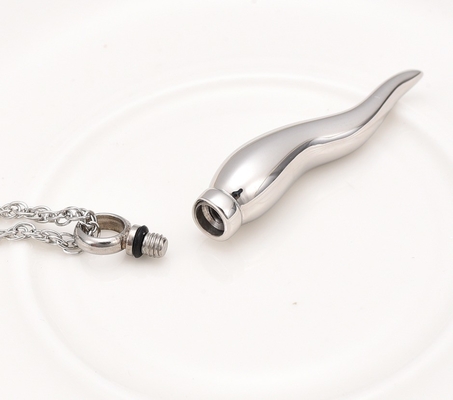 Stainless Steel Italian Horn Shape Cremation Jewelry for Ashes Keepsake Urns Necklace