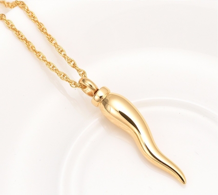 Stainless Steel Italian Horn Shape Cremation Jewelry for Ashes Keepsake Urns Necklace