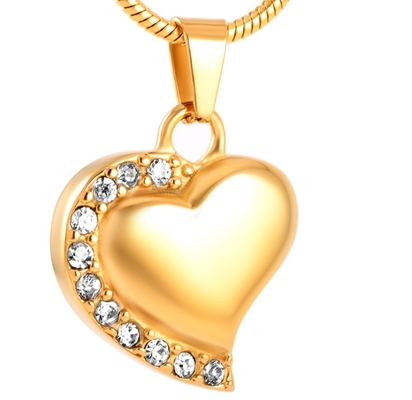 Eye-Catching Silver/Gold/Rose Gold Cremation Necklace with Clear Crystal Heart Detail