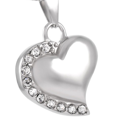Eye-Catching Silver/Gold/Rose Gold Cremation Necklace with Clear Crystal Heart Detail