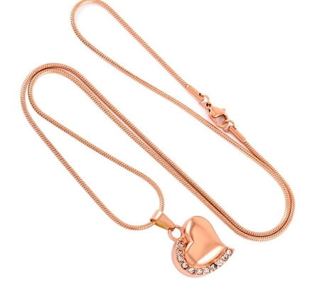 Eye-Catching Silver/Gold/Rose Gold Cremation Necklace with Clear Crystal Heart Detail