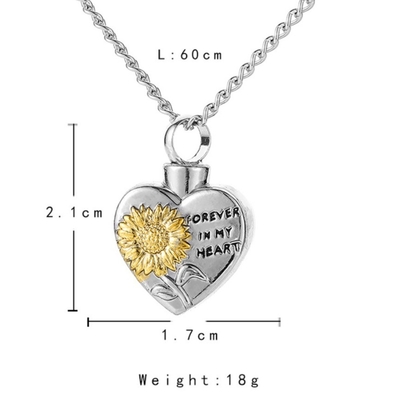 Carved Sunflower Pendant Necklace with Forever In My Heart Cremation Ash Picture