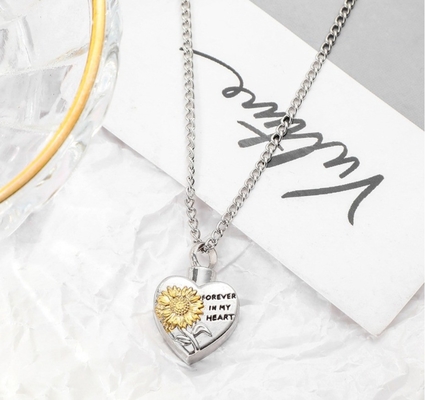 Carved Sunflower Pendant Necklace with Forever In My Heart Cremation Ash Picture