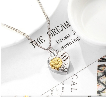Carved Sunflower Pendant Necklace with Forever In My Heart Cremation Ash Picture
