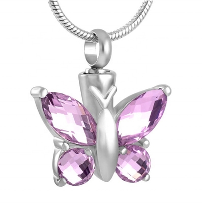 Crystal Butterfly Pendant Necklace Cremation Urn in Purple/Blue/Red/Green/Pink for Memorial Jewelry Keepsake