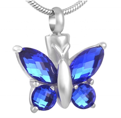 Crystal Butterfly Pendant Necklace Cremation Urn in Purple/Blue/Red/Green/Pink for Memorial Jewelry Keepsake