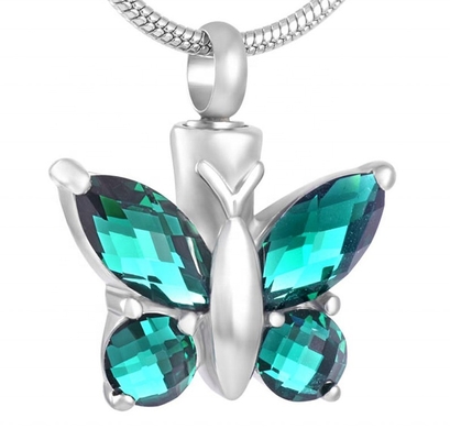 Crystal Butterfly Pendant Necklace Cremation Urn in Purple/Blue/Red/Green/Pink for Memorial Jewelry Keepsake