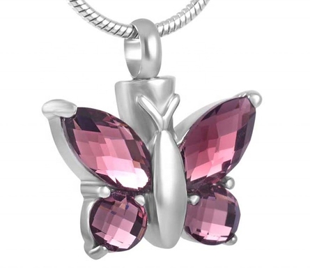 Crystal Butterfly Pendant Necklace Cremation Urn in Purple/Blue/Red/Green/Pink for Memorial Jewelry Keepsake