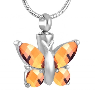 Crystal Butterfly Pendant Necklace Cremation Urn in Purple/Blue/Red/Green/Pink for Memorial Jewelry Keepsake