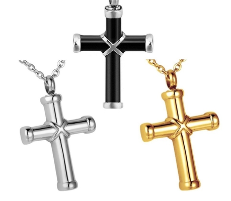 Classic Cremation Jewelry for Ashes Cross Urn Necklace Pendant in Gold Silver or Black