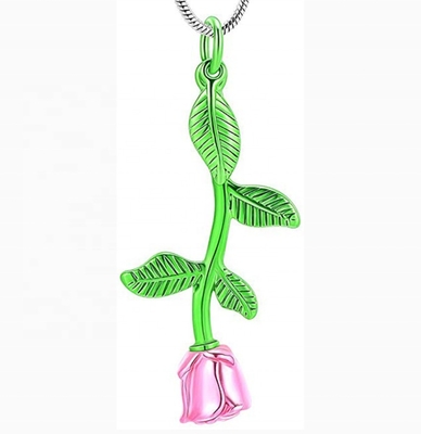 Stainless Steel Rose Flower Urn Pendant Necklace for Ashes Memorial Cremation Jewelry