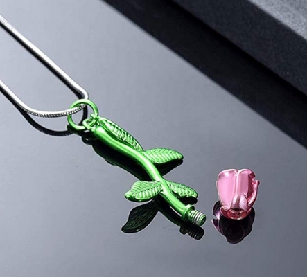 Stainless Steel Rose Flower Urn Pendant Necklace for Ashes Memorial Cremation Jewelry
