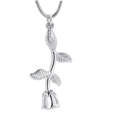 Stainless Steel Rose Flower Urn Pendant Necklace for Ashes Memorial Cremation Jewelry