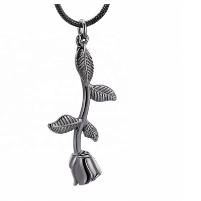 Stainless Steel Rose Flower Urn Pendant Necklace for Ashes Memorial Cremation Jewelry
