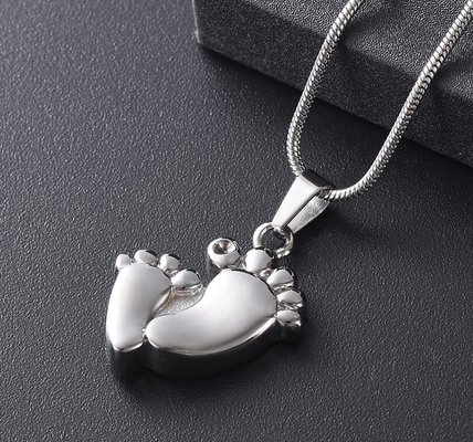 Crystal Keepsake Pendant Mini Cute Footprint Cremation Necklace for Ashes Stainless Steel