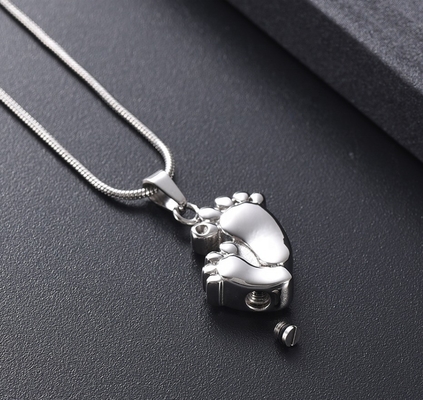 Crystal Keepsake Pendant Mini Cute Footprint Cremation Necklace for Ashes Stainless Steel