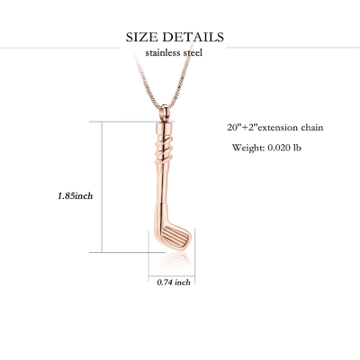 Golf Stick Stainless Steel Cremation Keepsake Pendant for Ashes Urn Human Memorial Necklace Jewelry