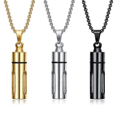 Silver Plated Open Perfume Bottle Cylinder Pendant Necklace for Men Women Ashes Casket