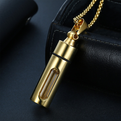 Silver Plated Open Perfume Bottle Cylinder Pendant Necklace for Men Women Ashes Casket