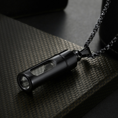 Silver Plated Open Perfume Bottle Cylinder Pendant Necklace for Men Women Ashes Casket