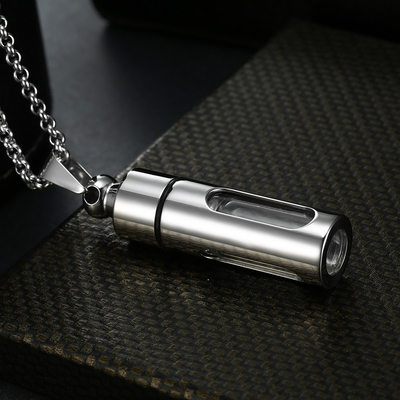 Silver Plated Open Perfume Bottle Cylinder Pendant Necklace for Men Women Ashes Casket