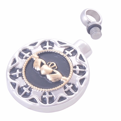 OEM/ODM Round Shape Two Tone Hug My Heart Screw Urn Cross Pendant Necklace Memorial Cremation Jewelry