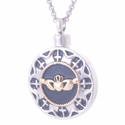 OEM/ODM Round Shape Two Tone Hug My Heart Screw Urn Cross Pendant Necklace Memorial Cremation Jewelry