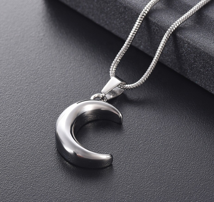 Stainless Steel Crescent Moon Cremation Jewelry For Ashes Keepsake Memorial Urn Necklace