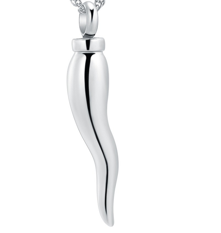 Stainless Steel Italian Horn Shape Cremation Jewelry for Ashes Keepsake Urns Necklace