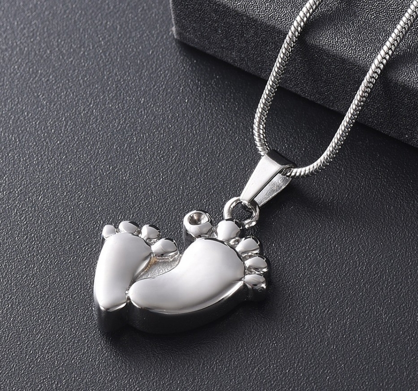 Crystal Keepsake Pendant Mini Cute Footprint Cremation Necklace for Ashes Stainless Steel